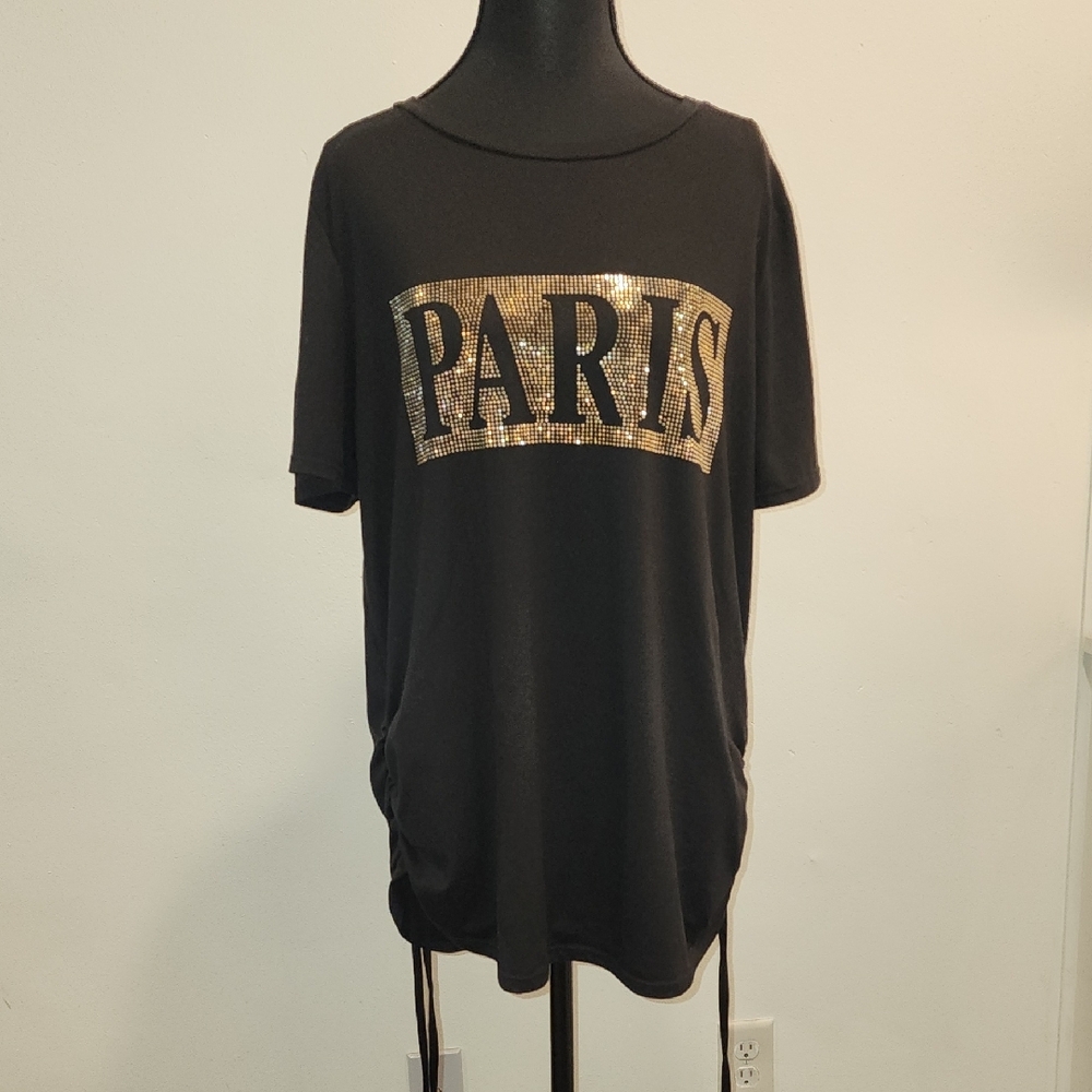 Black Sequin 'Paris' Short Sleeve Tee